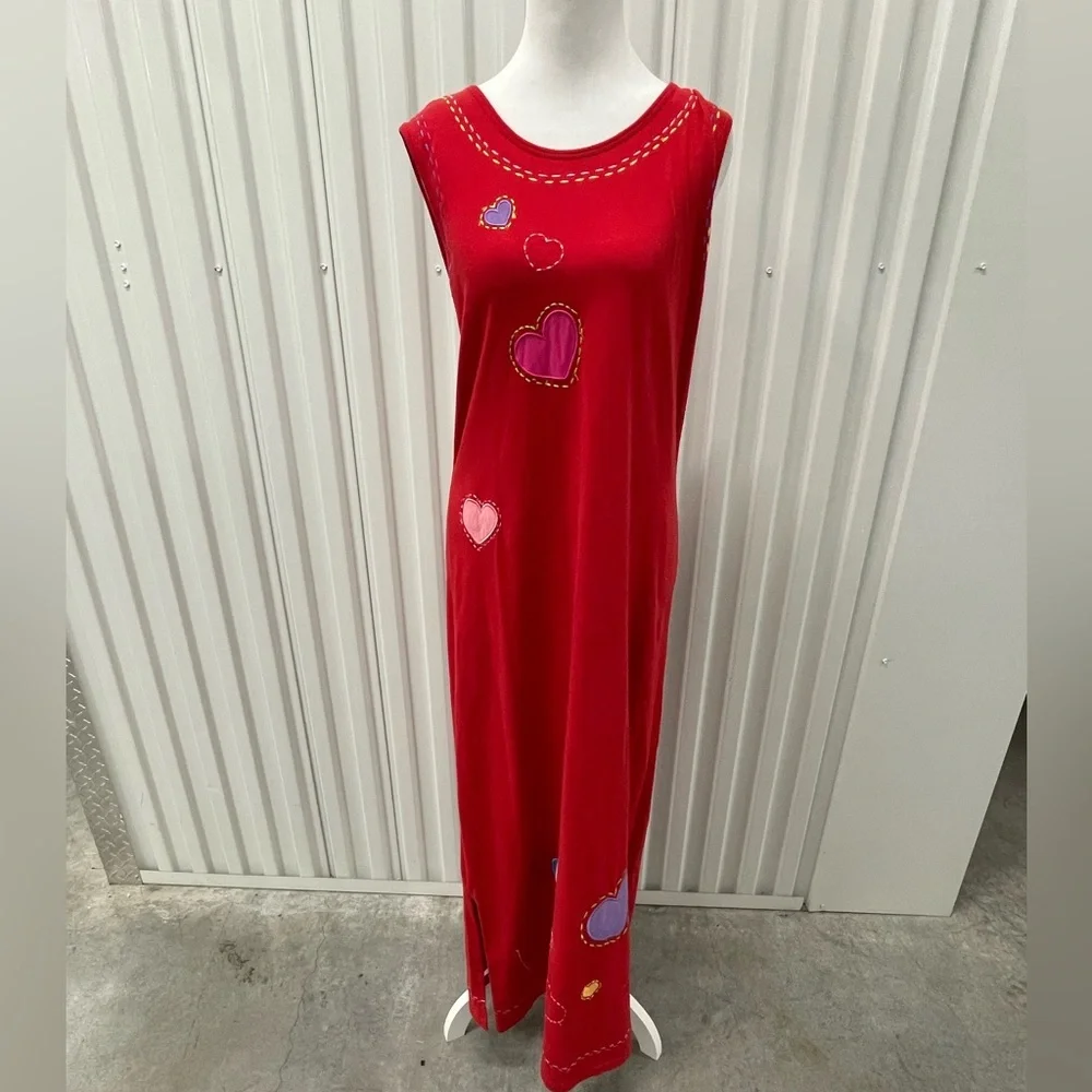 Michael Simon Vintage Red Heart Patchwork Sleeveless Maxi Dress Medium 90s Artsy